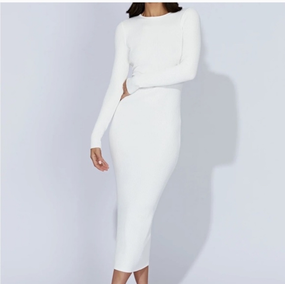 Meshki Rowen Long Sleeve Midi Ribbed Strech Dress